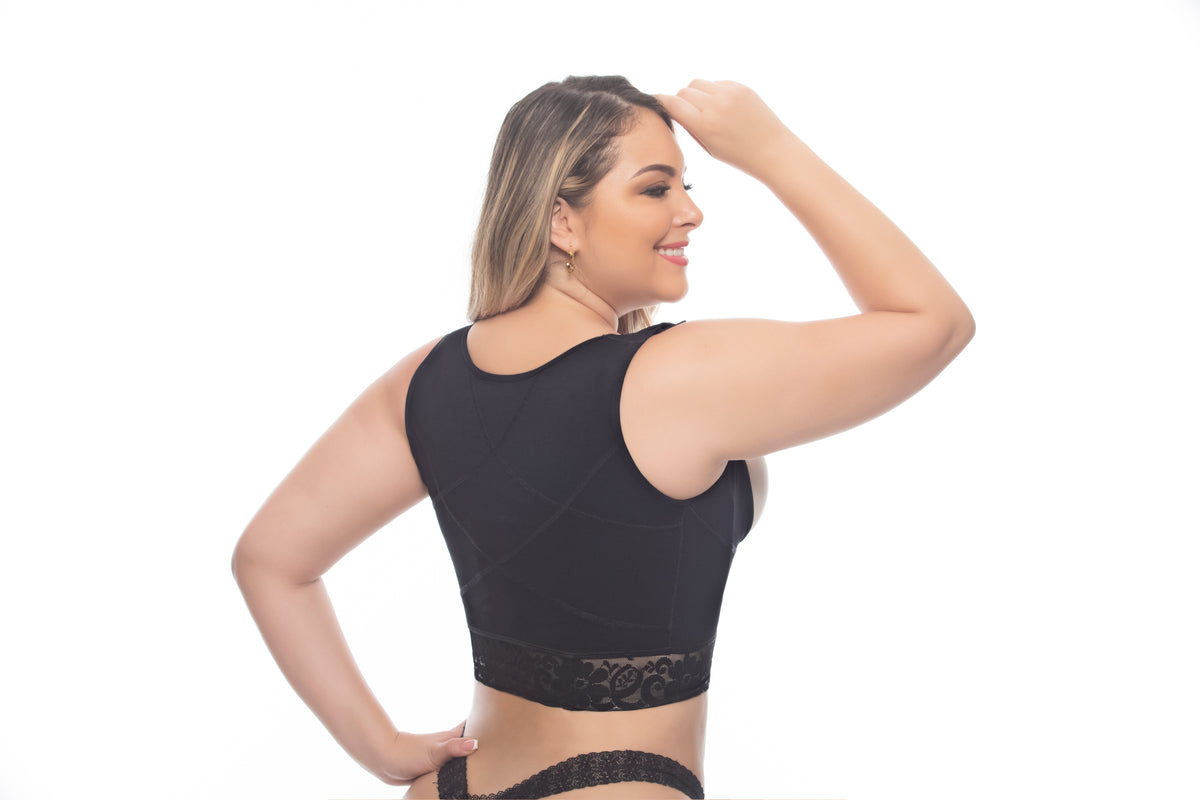 Fajas Uplady Women’s Colombian Posture Support Shaping Vest with Open Bust, Wide Straps & Lace Trim 6227