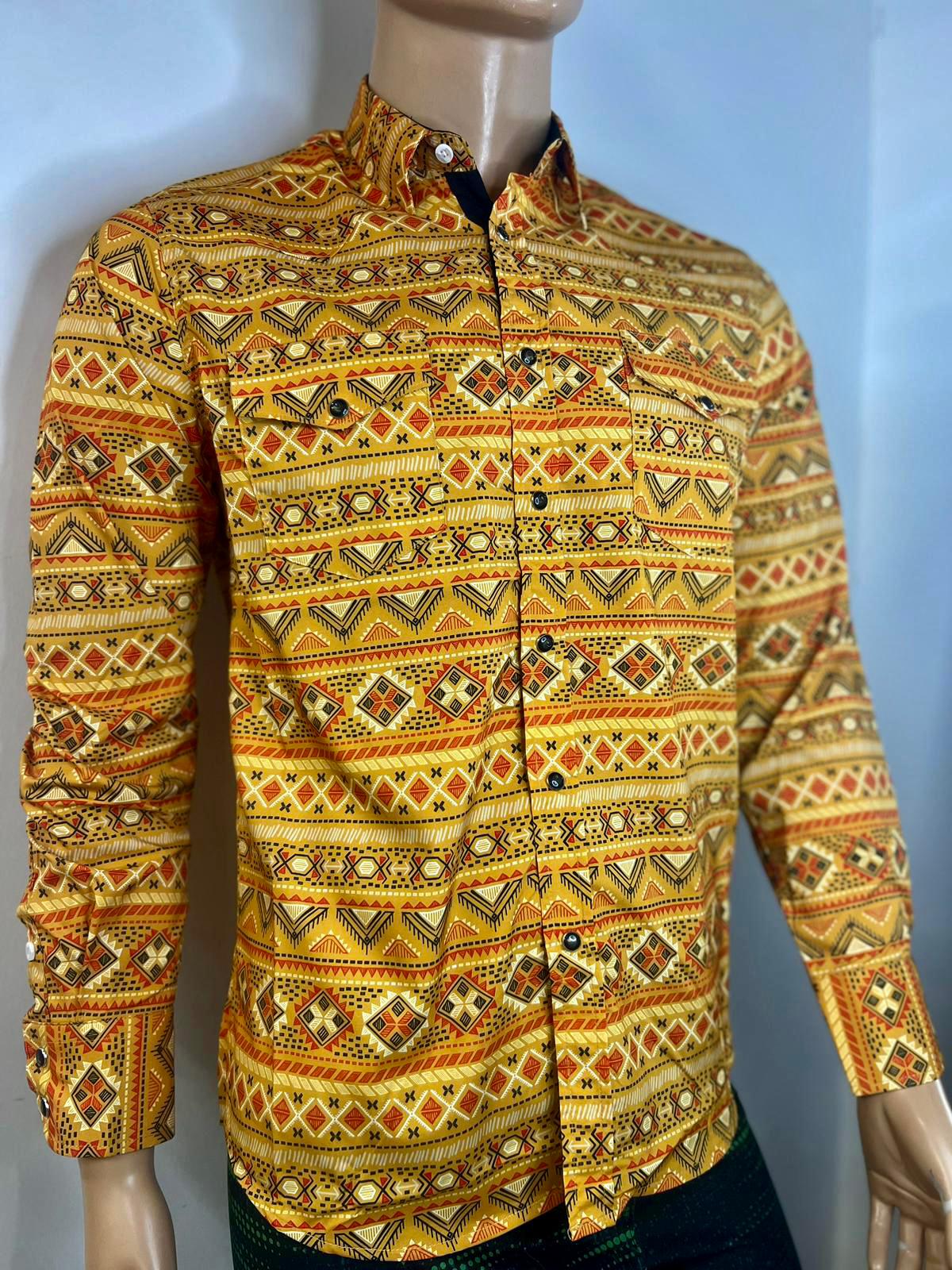 Cultural Festival Print Long Sleeve Polo Shirt