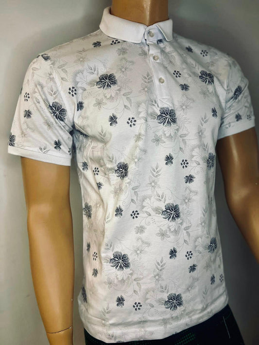 Minty Flower Print Polo Shirt