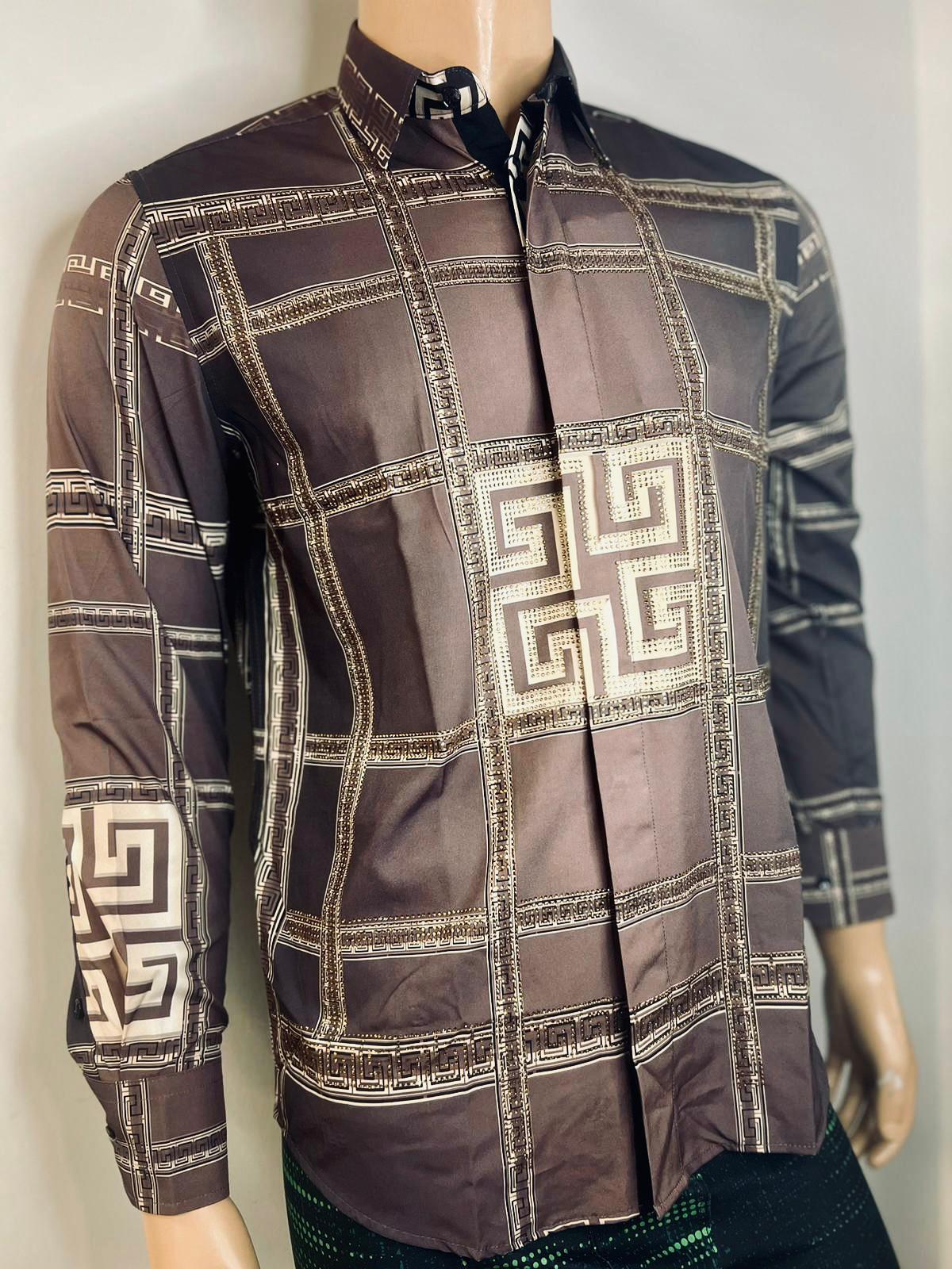 Pandorean Stylish Print Long Sleeve Polo Shirt