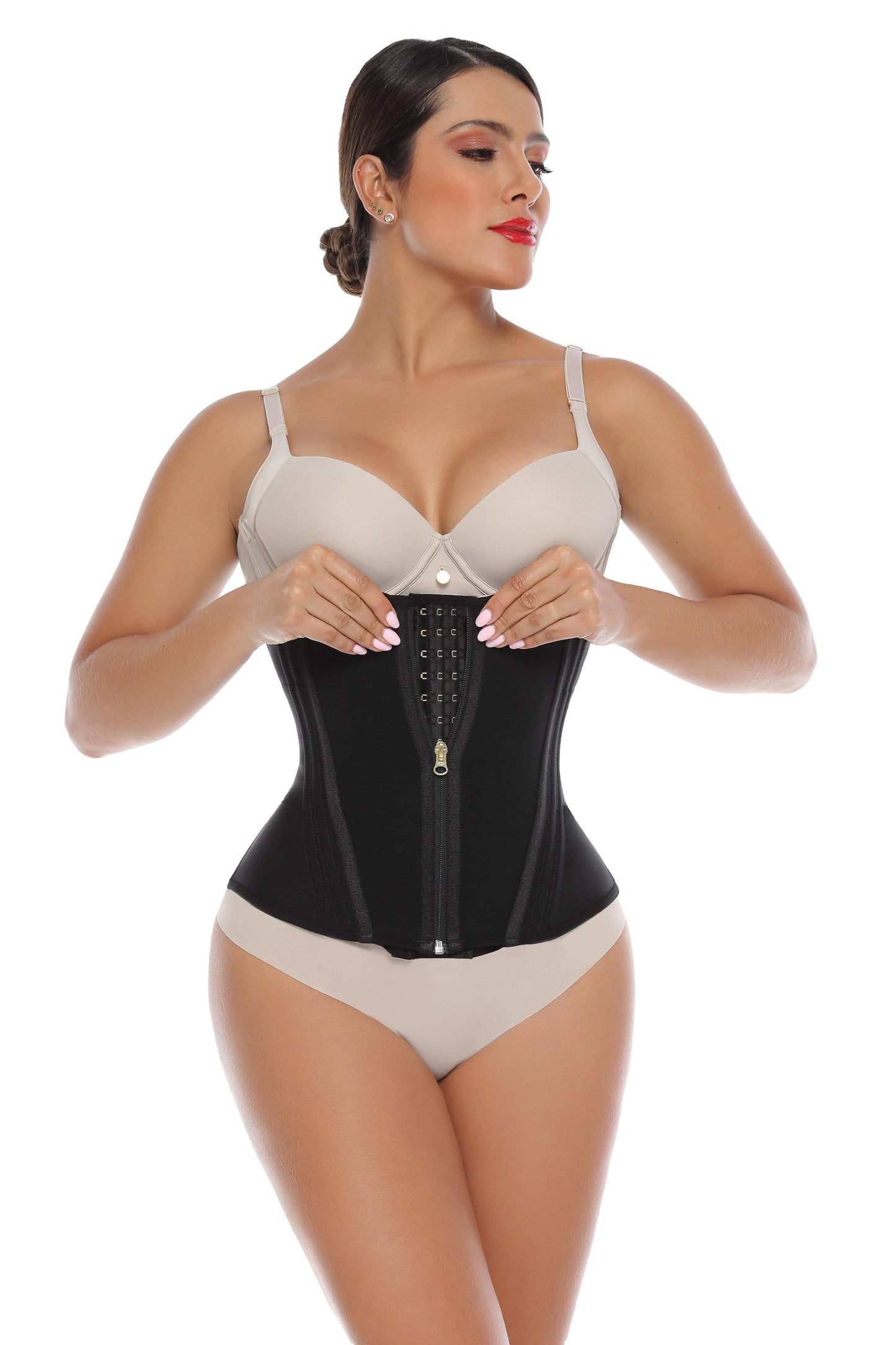 Hour Glass Waist-Trainer with Hooks + Zipper