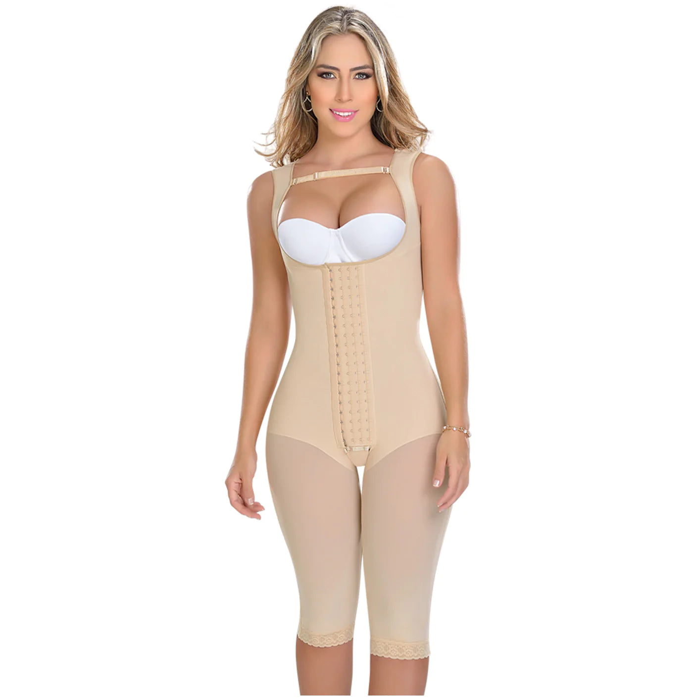 Knee-Length Faja 4 Frontal Hooks Wide Strap