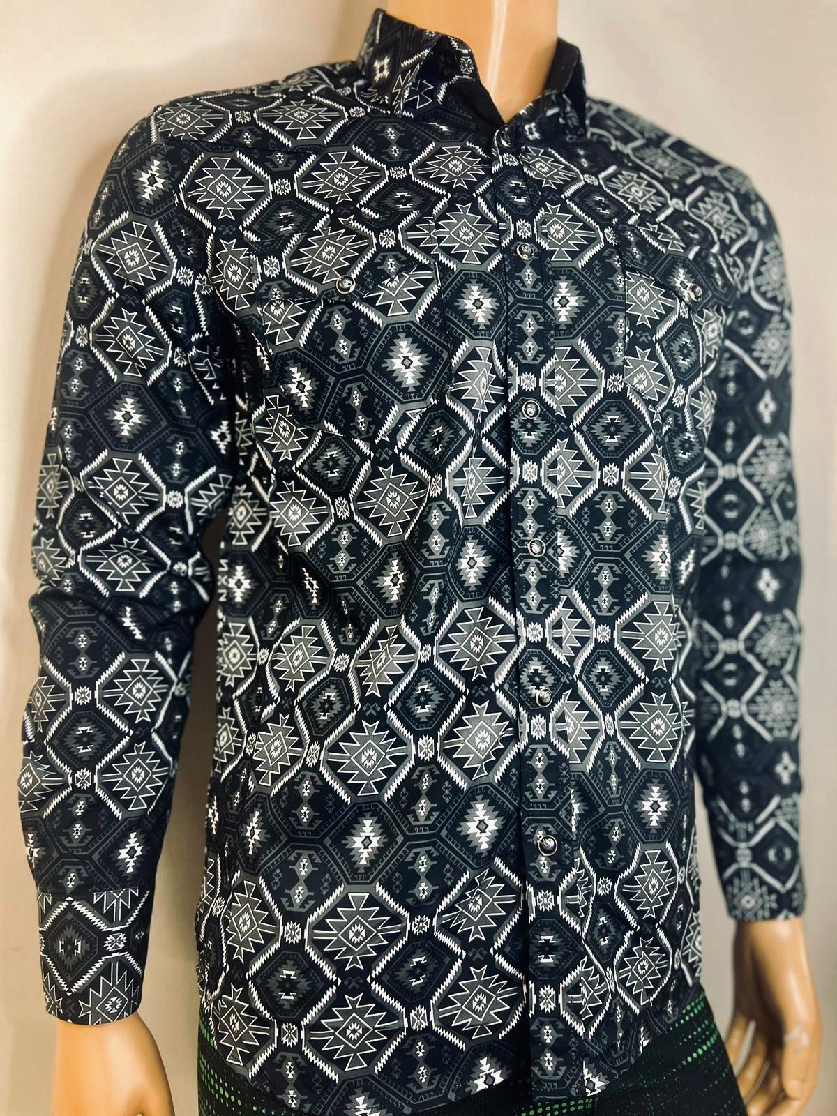 Native Loopy Print Long Sleeve Polo Shirt