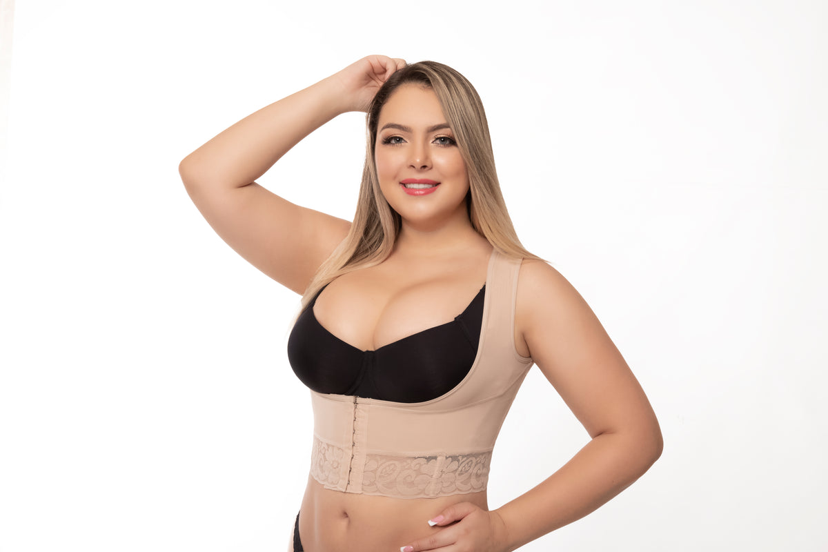 Fajas Uplady Women’s Colombian Posture Support Shaping Vest with Open Bust, Wide Straps & Lace Trim 6227