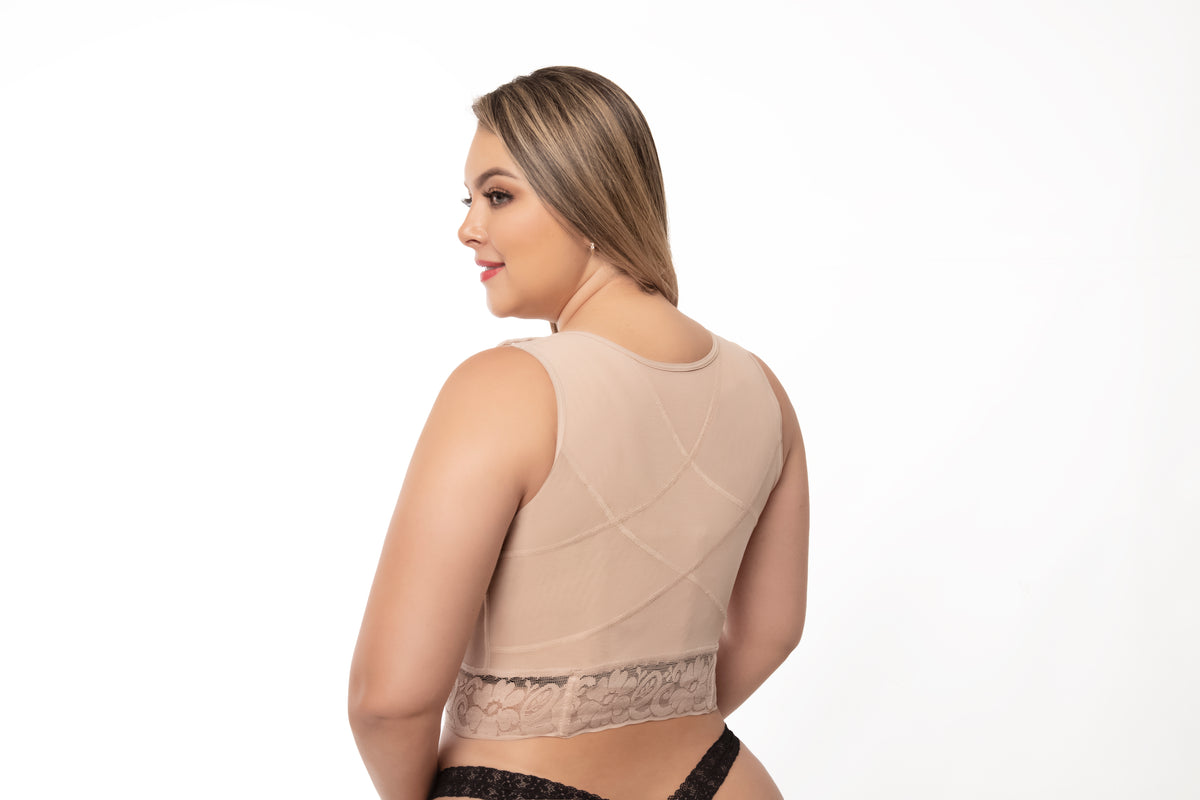 Fajas Uplady Women’s Colombian Posture Support Shaping Vest with Open Bust, Wide Straps & Lace Trim 6227