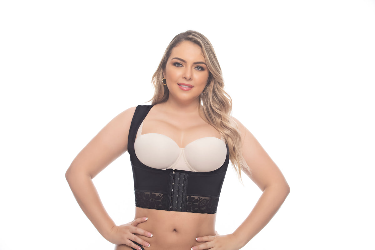 Fajas Uplady Women’s Colombian Posture Support Shaping Vest with Open Bust, Wide Straps & Lace Trim 6227