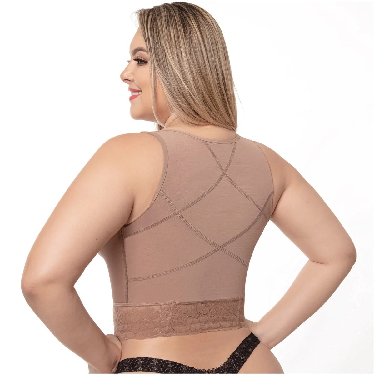 Fajas Uplady Women’s Colombian Posture Support Shaping Vest with Open Bust, Wide Straps & Lace Trim 6227