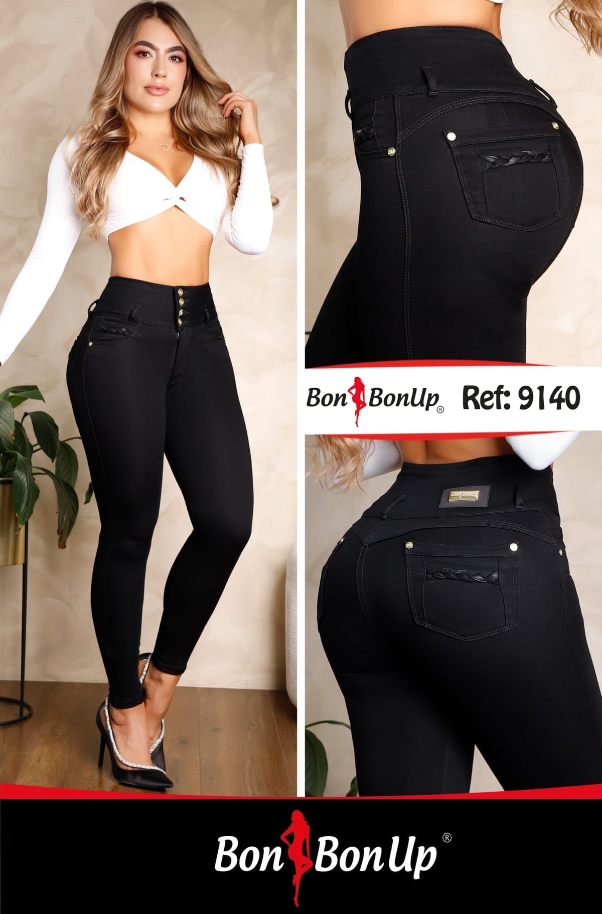 Bon Bon Up 9140 Women’s High Waist Skinny Jeans – Black
