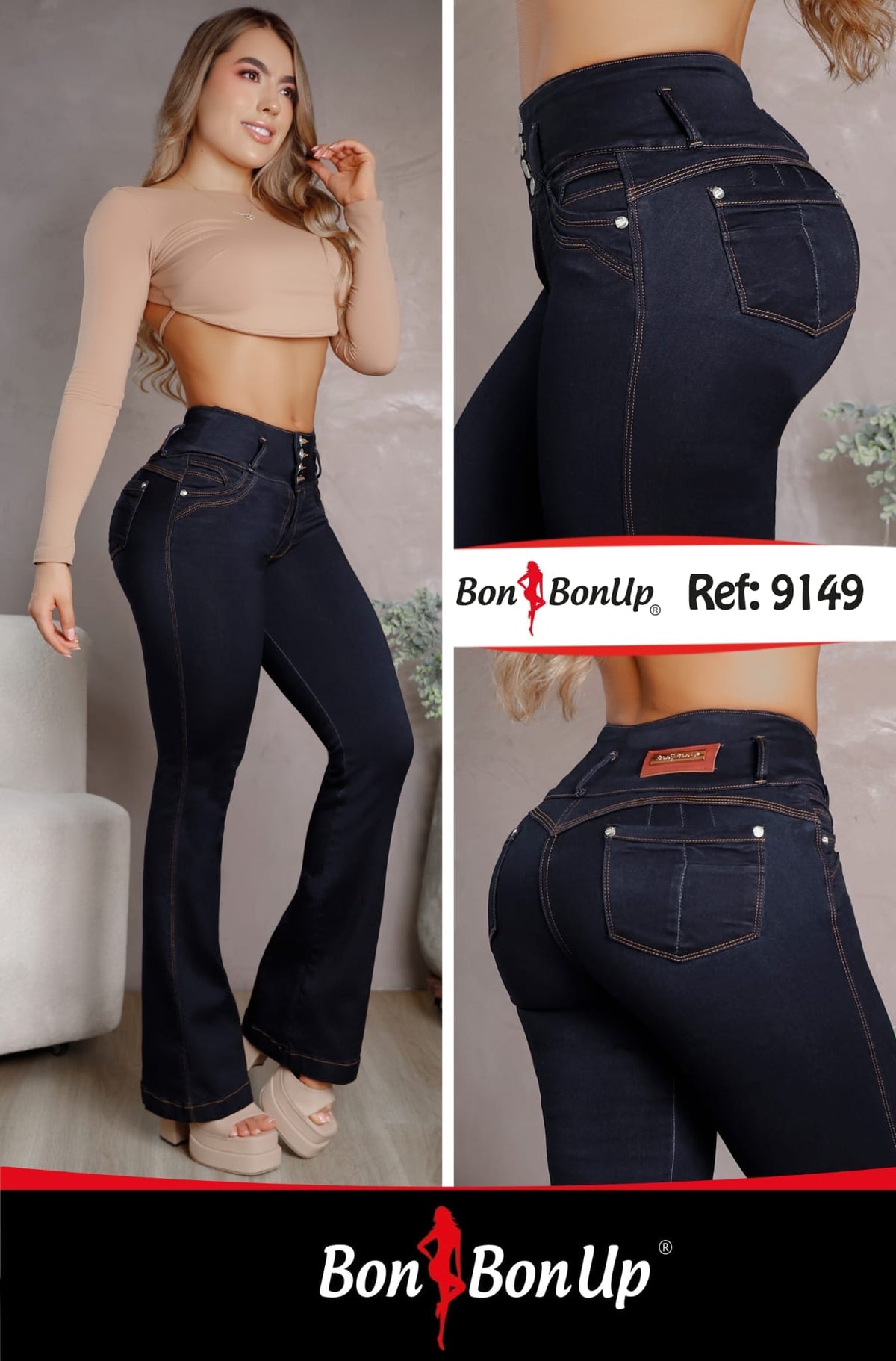 Bon Bon Up 9149 High Waist Bootcut Colombian Jeans – Dark Blue