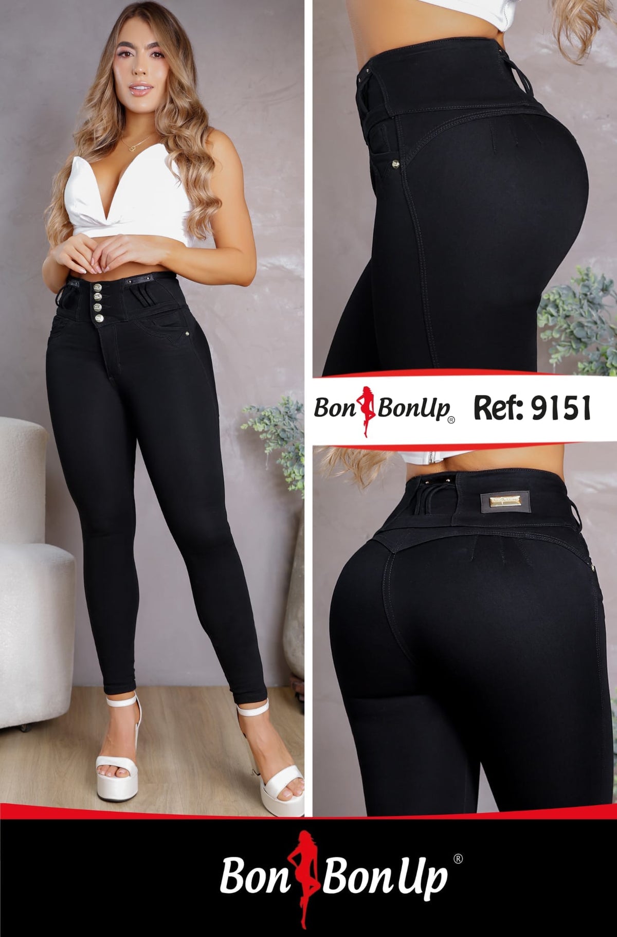 Bon Bon Up 9151 High Waist Skinny Colombian Jeans – Black