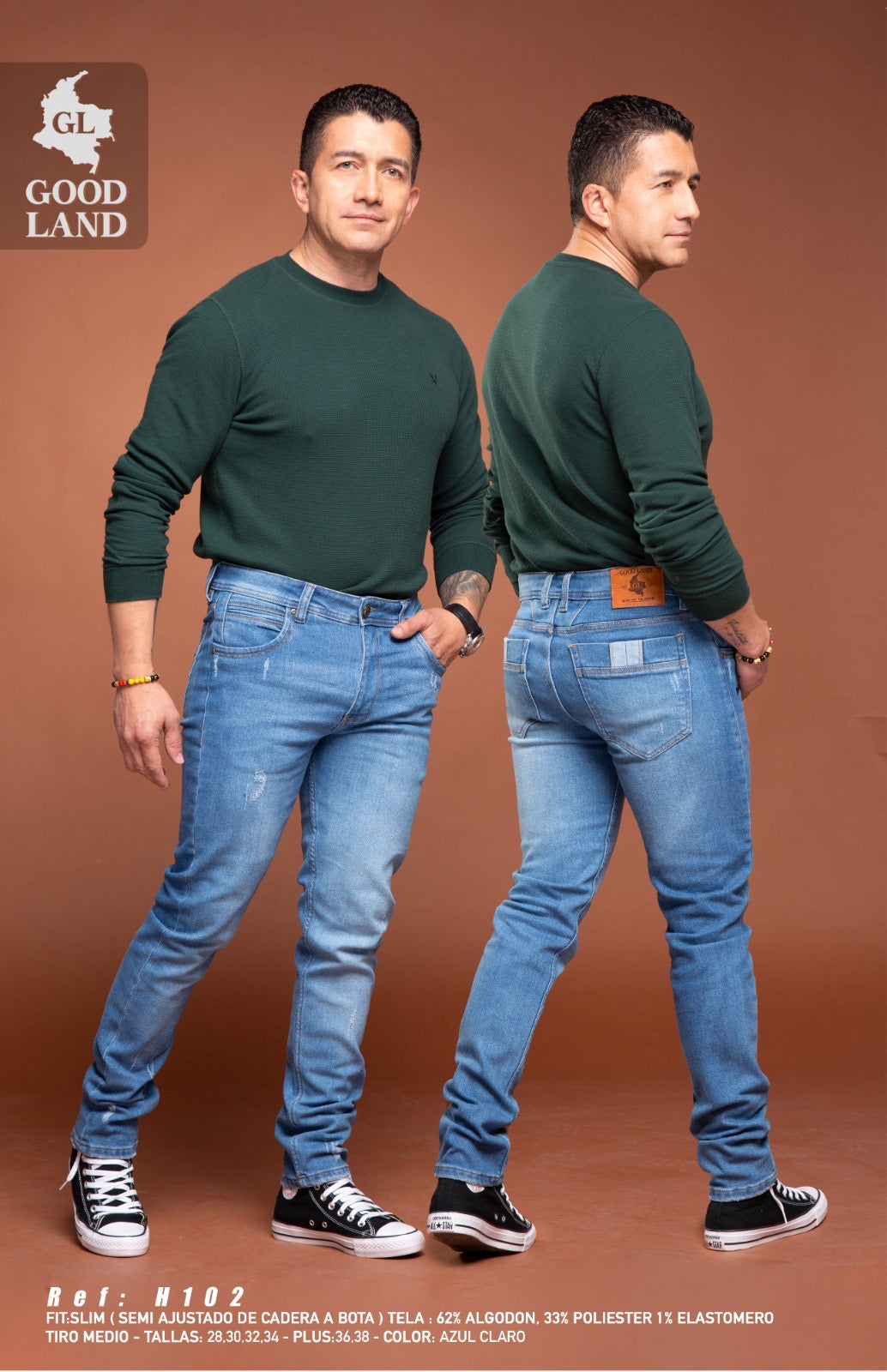 GOOD LAND Men’s Slim Fit Jeans – Light Blue Wash