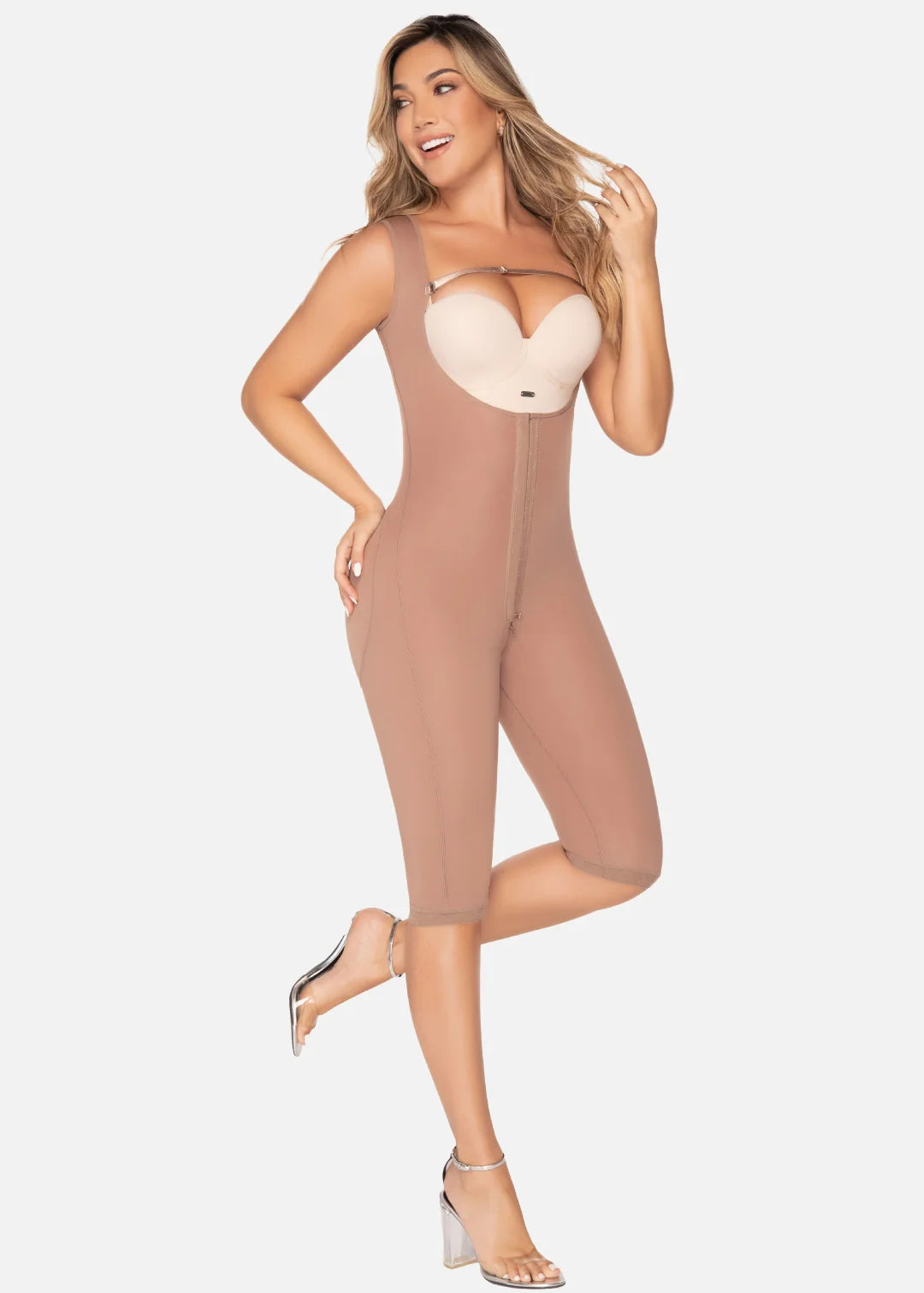 Fajas UPLADY First Stage Post-Surgical Shapewear Bodysuit with Open Bust and Knee-Length Coverage 6212