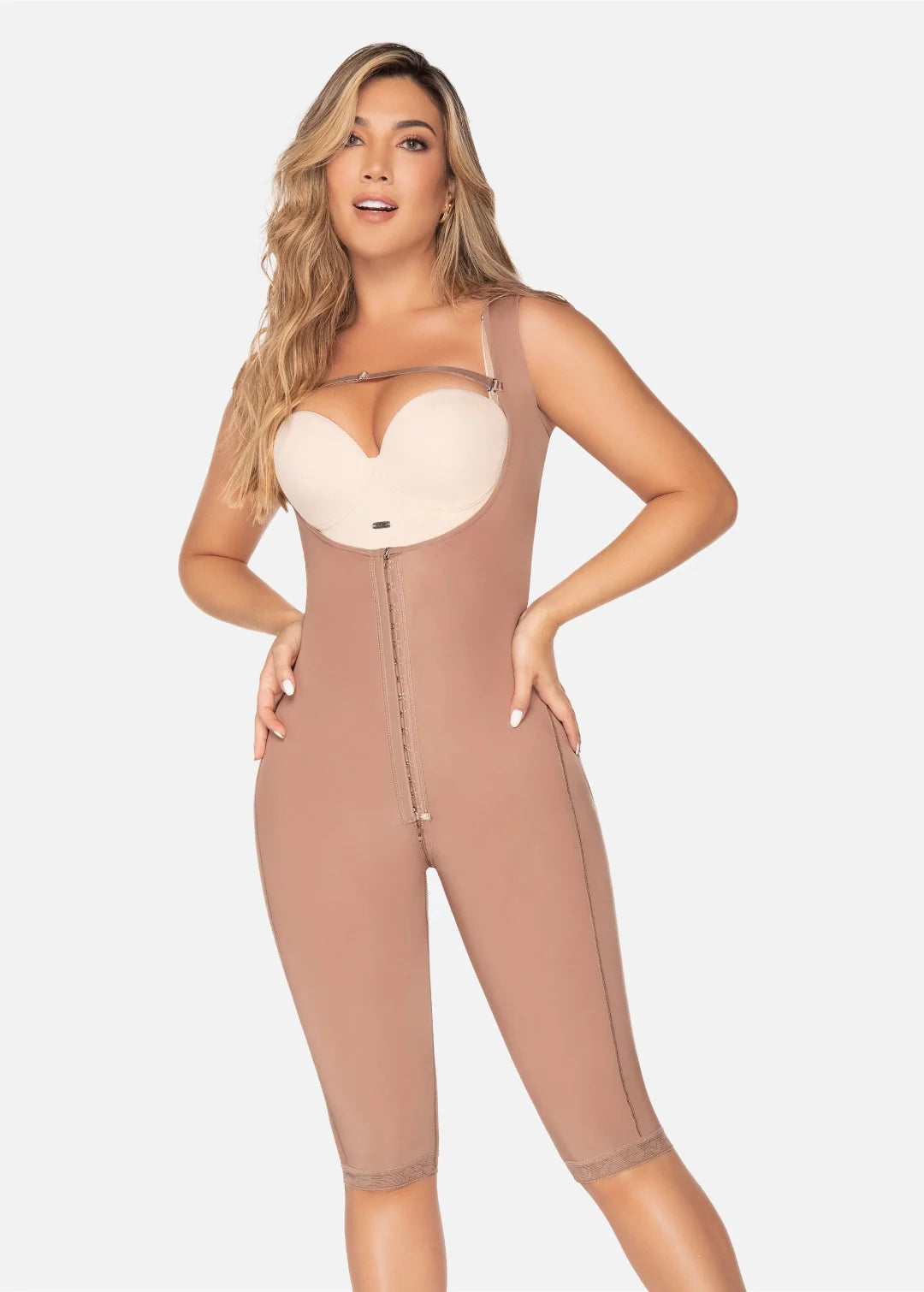 Fajas UPLADY First Stage Post-Surgical Shapewear Bodysuit with Open Bust and Knee-Length Coverage 6212