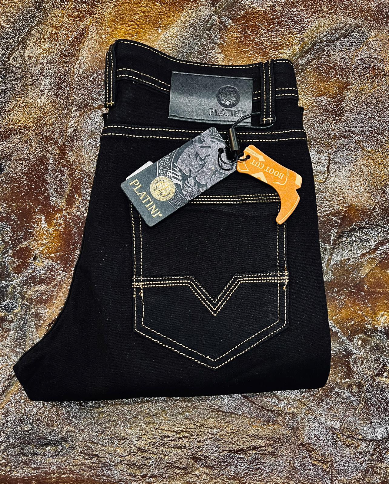 Boot Cut Black Jean With Cowboy Color Design Back Pocket