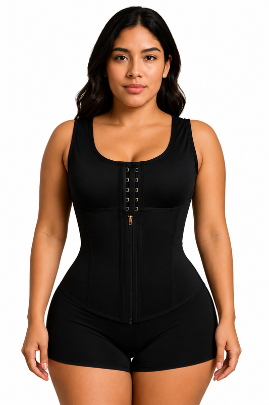 Comfort 360 Shapewear Vest with Built-In Bra – High Compression, 11 Steel Bones, 3 Hook Levels & Front Zipper MC041