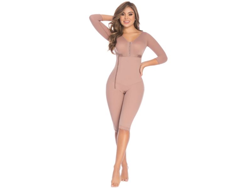 Knee-Length Shapewear With Built-In Bra And Arm Sleeves Fajate