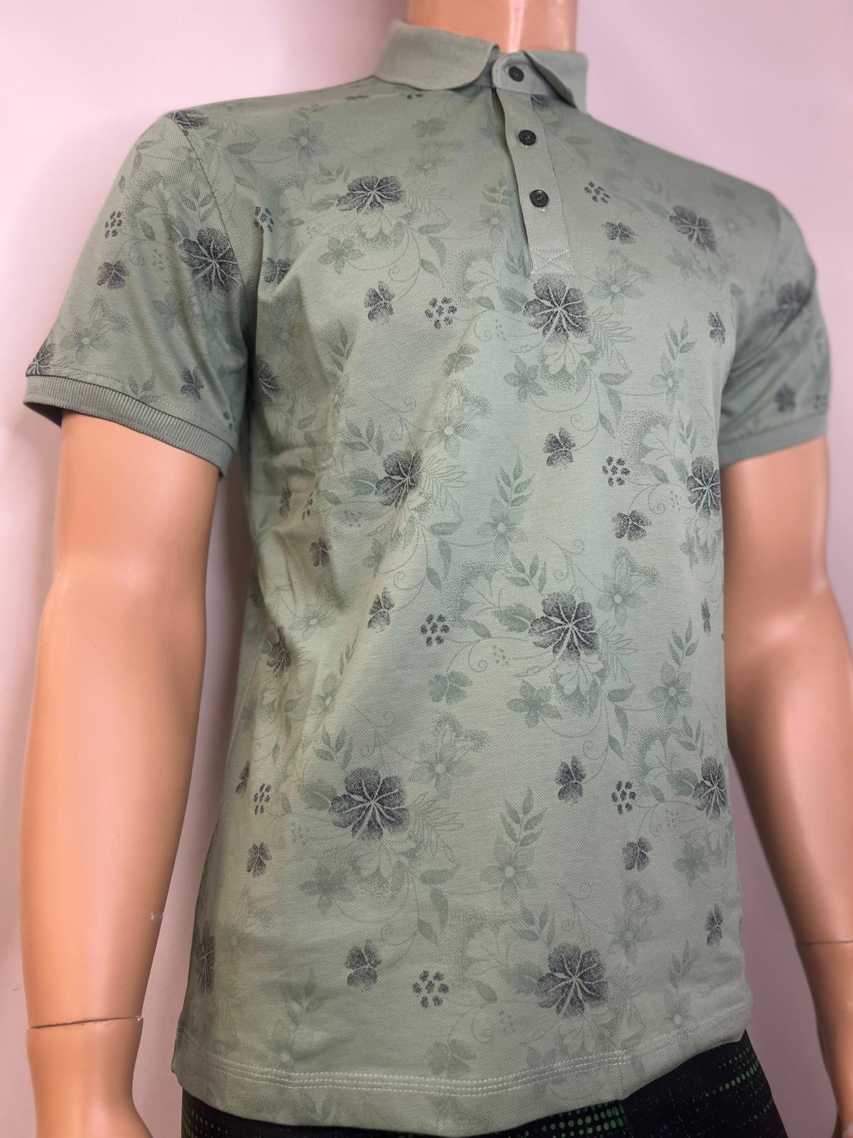 Minty Flower Print Polo Shirt